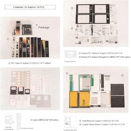 Doraking 94 paquetes de papel de álbum de recortes de película para suministros de diario, calcomanías Washi, materiales, tarjetas, calcomanías de cinta impermeable para diario, planificadores