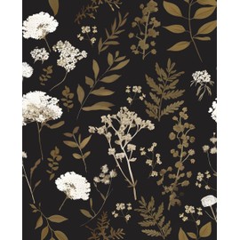 Laatse Dark Floral Wallpaper Peel and Stick Boho Wallpaper 17.5in x 118in Vintage Leaf Contact Paper Vinyl Waterproof Self Adhesive Leaf Botanical Wall Paper for Bedroom Walls Kitchen Cabinet