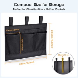 Bedside Caddy Storage Organizer, Hanging Storage Bag Pocket for Bunk/Hospital Beds,College Dorm Organizer for Remotes Phone,College Dorm,Camp,Baby Bed Rails(4 Pockets),Black