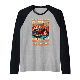 FUNNY "JOE'S CREMATORIUM OF DELICIOUS MEAT" BBQ DESIGN Raglan Baseball Tee