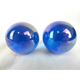 Big Game Toys Set of 2 Cobalt Diamond 35mm Boulder Iridescent Clear Metallic Large Shooter Solid Glass Marbles Home Decor/Vase Filler/Aquarium