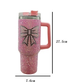 Daofaith Bling Tumbler, 40 OZ Stainless Steel Bridal Insulated Tumbler with Straw and Lid, Bridal Shower Gifts, Wedding Gifts, Large Rhinestone Bride Tumbler (Bowknot Pink)