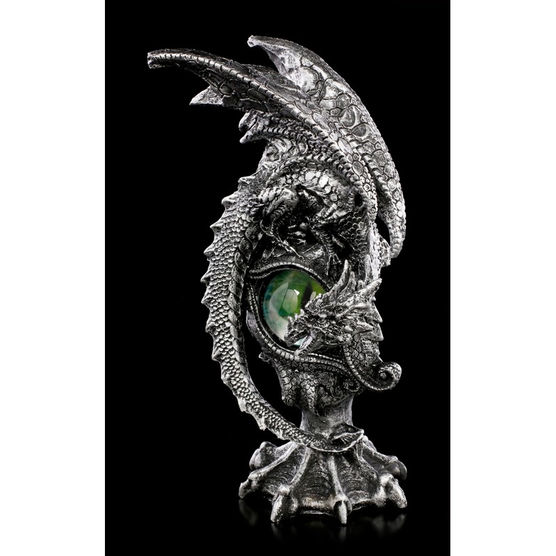 Dragon Figure with Eye in Emerald Green, 17.5 cm, Silver
