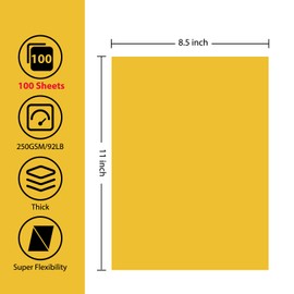 100 Sheets Yellow Cardstock Paper, Colored Printer Paper 8.5 x 11, Thick Construction Paper for Cards Making, Scrapbook，Office Printing, Invitations, Certificates，DIY Crafting 92 lb/250gsm