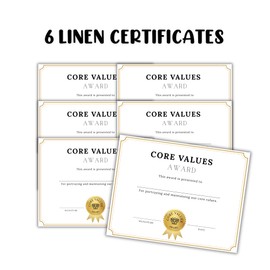 Core Values Awards Certificate 6pk 8.6x11” Linen Company Employee of The Month Business Achievement Ceremony Top Producers Earners Certificate