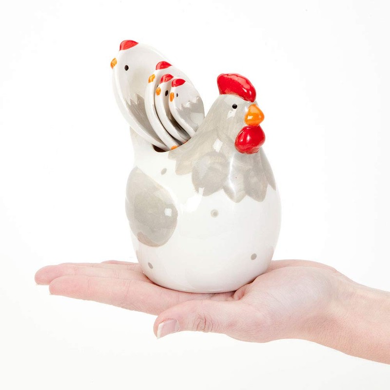 Bits and Pieces 4-Piece Ceramic Chicken Measuring Spoons Set with