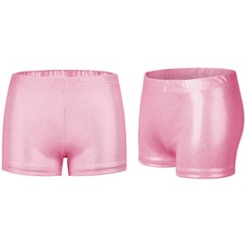 Gavena Girls Dance Shorts Sparkle Gymnastic Shorts Children Athletic Tumbling Shorts Kids Hot Pants Bottoms(Pink,7-8 Years)
