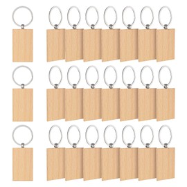 EFUTURETIME 24 Pieces Key Fob Blank Wood Rectangular, Wooden Keychain Key Ring, Writeable Key Ring Blanks Wood for DIY, Painting, Decoration, Gifts