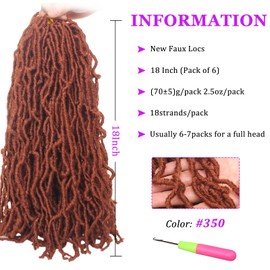6 Packs Copper Red New Faux Locs Crochet Hair Pre-looped 18 Inch Ginger Goddess Faux Locs Dreadlocks Crochet Hair Synthetic Soft Locs Hair Extensions For Women (18 inch, 350#)