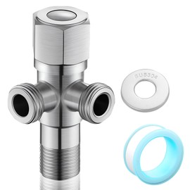 Angle Valve 1/2 Inch, 304 Stainless Steel Angle Valve with 2 Outlets, Water Connection Angle Valves, Water Valve, Stainless Steel Double Valve for Wall Thread 1/2 Inch, Double Angle Valves Regulating