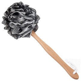 Arswin Shower Sponge Loofah Back Scrubber, Soft Mesh Body Scrubber with Wooden Handle, Bath Sponge for Women Kids (Black)