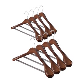 AMKUFO Wide Shoulder Wooden Hangers 8 Pack Coat Hanger with Non Slip Pants Bar, Heavy Duty Suit Hanger Wood Clothes Hangers with Smooth Finish 360° Swivel Hook for Sweater Jackets Shirts Walnut