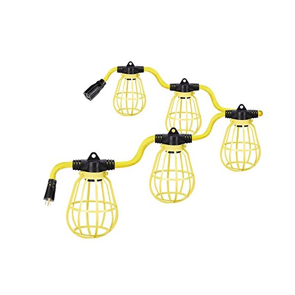 Utilitech 12/3 SJTW 5-Light Plastic Cage Work Light String, 50-Foot,