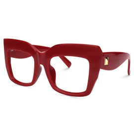 Zeelool Vintage Oversized Thick Cat Eye Glasses for Women with Non-prescription Clear Lens FP0668, Fp0668-09 Red, Large