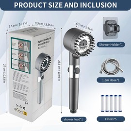 Ion Drops Filtered Shower Head, High Pressure Boosting Filter Handheld Shower Heads for Hard Water with 1.5m Hose, 5 Filters and Holder - Universal Powerful 4 Mode Shower Head