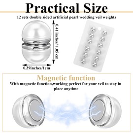 Heclia Pearl Veil Weights for Wedding Veils 12 Pairs Double Sided Pearl Veil Weights Strong Magnetic Pearls Invisible Secures Long Wedding Veils for Outdoor Weddings Weddings Accessories for the Bride