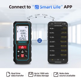 70 m Laser Rangefinder with Phone App, MiLESEEY Laser Meter with Electronic Tilt Sensor, ±2 mm Accuracy, Pythagoras, Area and Volume, Backlit 2 Inch LCD