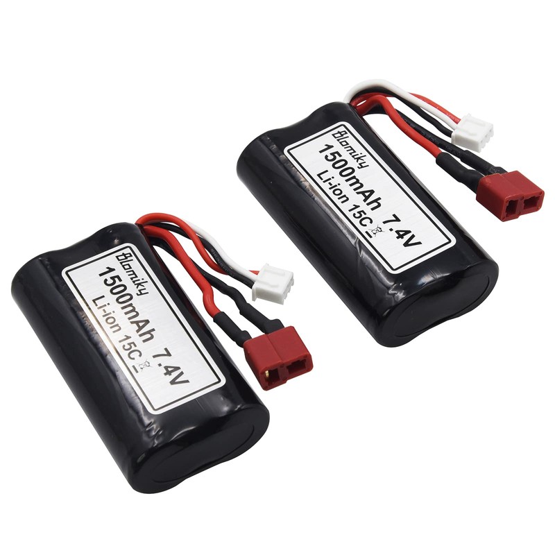 Blomiky 2 Pack 7.4V 1500mAh 15C Li-ion Rechargeable Battery with