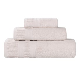 Superior Venice Zero Twist Cotton Medium Weight Towels, for Guest Bath, Bathroom, Shower, Spa, Plush Towels, Bath Essentials, Ribbed Textured Border, 3 Piece Assorted Towel Set, Silver