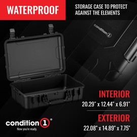 Condition 1 22" Large Waterproof Hard Travel Case with Foam, Model 288, Protective Storage for Camera, Tools, Hunting, Tactical, Made in USA, 22.08"x14.89"x7.75" Black