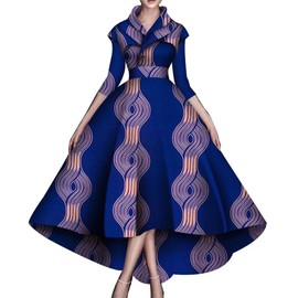 African Dresses for Women A-line Floor-Length Dress Traditional Ankara Kente Print Evening Dress