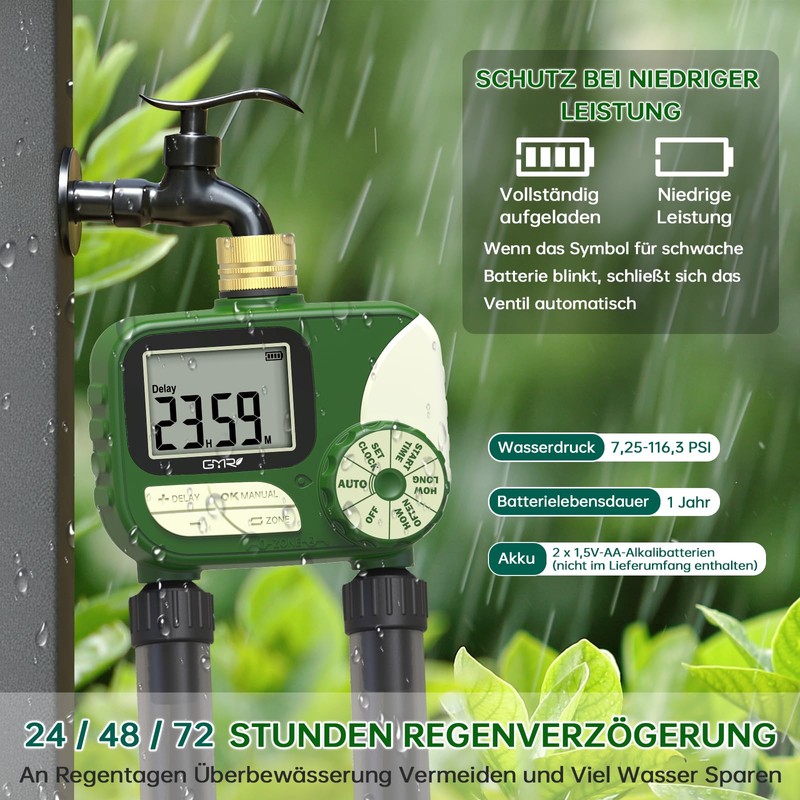 GMR Irrigation Computer with Brass Inlet, Garden Hose Irrigation Control,