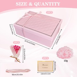 TAIHOBO Gift Box with Lid, Foldable Gift Box Birthday, Filling Material Gift Box with Raffia Ribbon Greeting Cards, Rectangular Gift Box for Gift Wrapping, Birthday for Weddings (Pink)