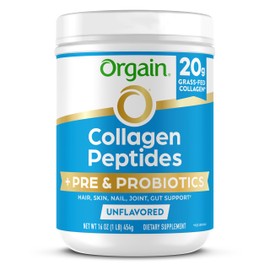 Orgain Hydrolyzed Collagen Peptides + Prebiotic & Probiotics Powder for Women & Men, 20g Grass Fed Collagen, 1 Billion CFU - Supports Digestive, Hair, Skin & Joint Health, Non-GMO, Type I & III, 1lb
