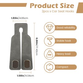 Bibabala 2pcs Car Seat Back Storage Hook for Headrest,Car Hooks of Leather,Compact,Portable(Grey)