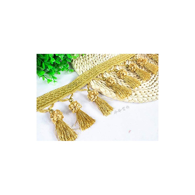 Yalulu 4 Yards Beads Hanging Ball Tassel Fringe Trim Fabric