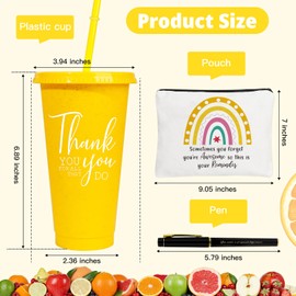 iAOVUEBY 12 Set Thank You Gifts for Women, Employee Appreciation Gifts for Coworkers Teacher Nurse Farewell Retirement Thank You Gift Box, 24oz Plastic Tumblers Cup Makeup Bags Pen Team Staff Gift