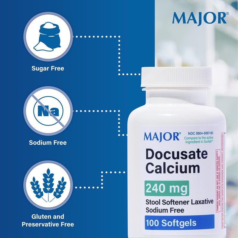 MAJOR Docusate Calcium 240 mg - Stool Softener Laxative Softgels