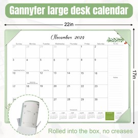 Gannyfer Large Desk Calendar 2024-2025 with Desktop Mat, Simplified 22" x 17" Desktop Pad Calendar, 18 Month Table Calendar from October 2024 to Dec 2025, Office Supplies Perfect for Home and Office - Green