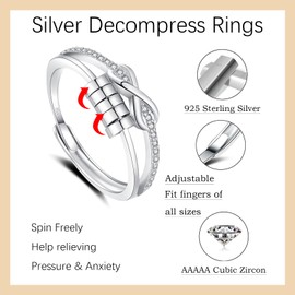Glintara Silver Anxiety Ring for Women, 925 Sterling Silver Anxiety Ring with Beads, Open Adjustable Cross Anti-Stress Ring, Infinity Waves Spinner Fidget Ring, Unisex Mood Ring Against Stress,