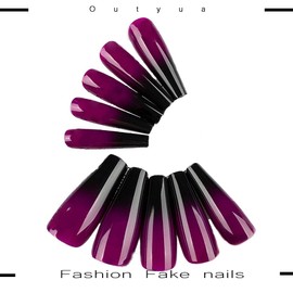 Outyua Ombre Super Long Press on Nails Ballerina Glossy Fake Nails Coffin Gradeint False Nails Acrylic Artificial Full Cover Nails 20Pcs for Women and Girls (Ombre)