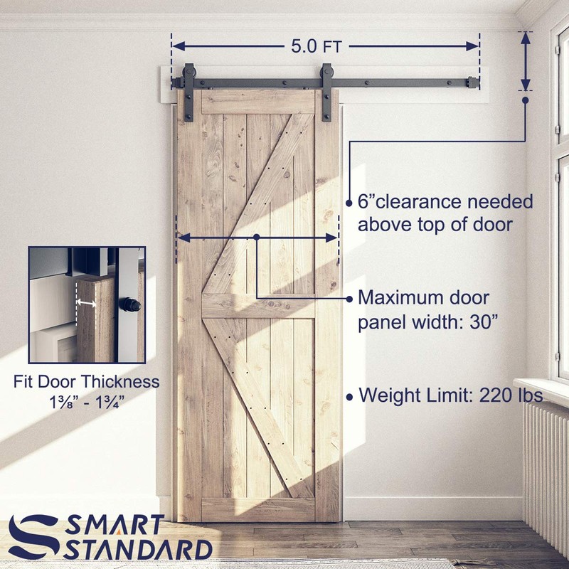 SMARTSTANDARD 5 Feet Heavy Duty Sturdy Sliding Barn Door Hardware