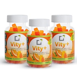 Gomitas multivitamínicas sin azúcar Vity+ | Para niños y adultos | Sin gluten, 100% veganas | Combo 3 frascos con 60 gomitas cada uno