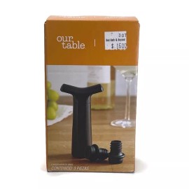 Our Table Wine Saver Pump With 2 Stoppers Black