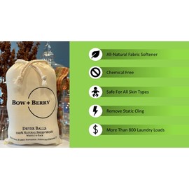 Bow+Berry XL Premium Natural Sheep Wool Dryer Balls - 6-Pack - Chemical-Free - Replace Liquid Fabric Softener and Dryer Sheets - Wool Balls for Dryer - Laundry Balls for Dryer