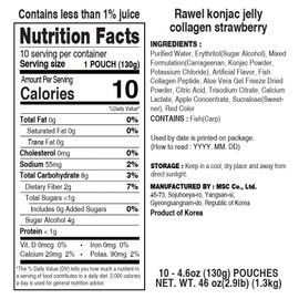 RAWEL Collagen Peptides konjac Jelly 130g x 10packs (Strawberry)/ 7 Calories per Pouch/Sugar Free/Low Calories/Fruit Flavor Jelly with Low carb/Drinkable Zero Sugar Jelly Dessert