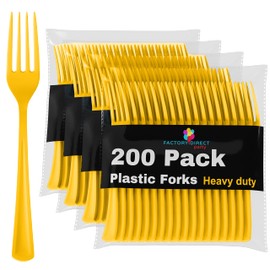 Disposable Yellow Plastic Forks 200 Pcs - Heavy Duty Yellow Plastic Disposable Cutlery - Yellow Disposable Flatware, Yellow Plastic Silverware, Plastic Forks Yellow Exquisite