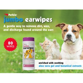 Petkin Jumbo Pet Ear Wipes, 80 Extra Moist Wipes, 2 Pack -Soothing & Deodorizing Pet Ear Cleaner to Remove Dirt, Odor, & Wax-Safe, Convenient, & Easy to Use Pet Wipes for Dogs, Cats, Puppies & Kittens