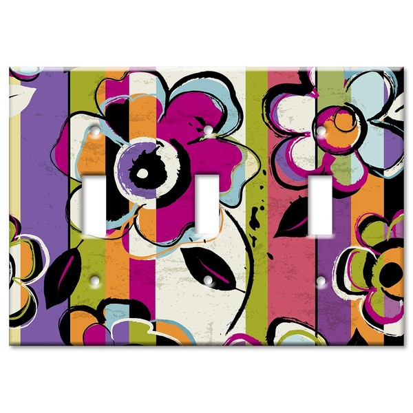 Art Plates 3 Gang Toggle Wall Plate - Floral Color