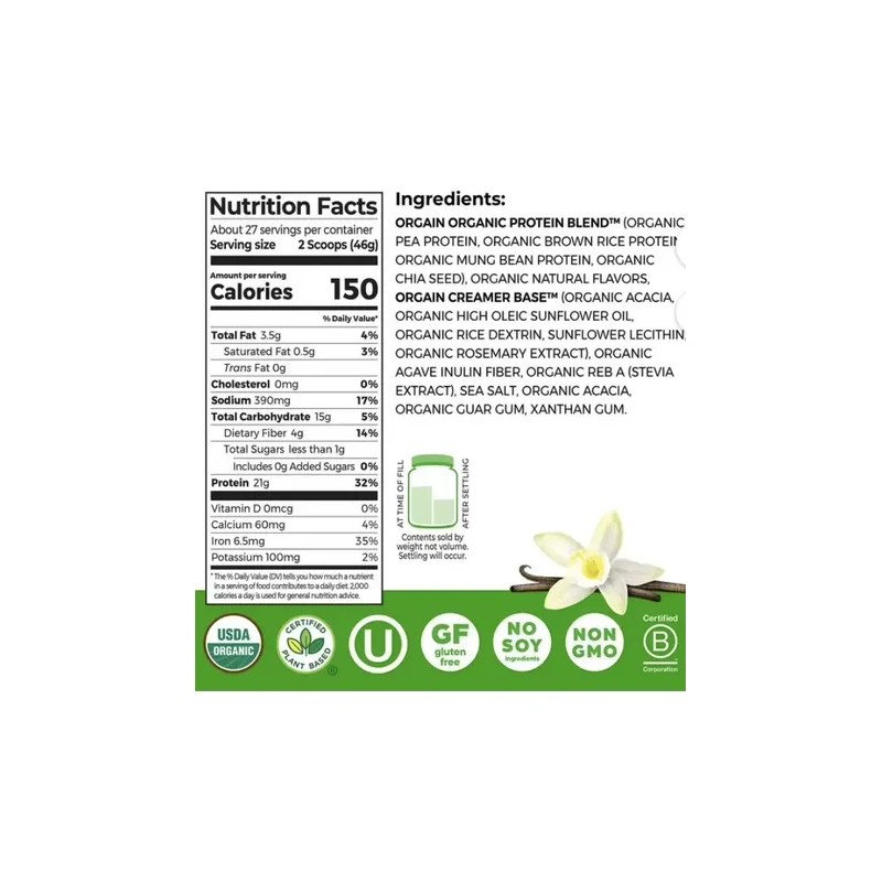 Orgain Organic 21g Plant-based Protein Powder, Vanilla Bean