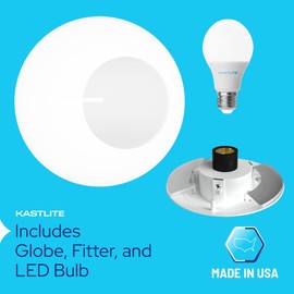 KastLite 12" Outdoor Light Post Globe Combo, Fits 3" Posts - White Acrylic Lamp Cover, White Fitter Wing Clips, 5000K LED Bulb - Modern Driveway Yard Lamppost Lighting Fixture, Outdoor Pole Lights