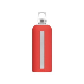 Sigg - Star Water Bottle - BPA-Free, Leak-Proof Glass Bottle, Anti-Shock - Non-Slip Silicone Case - Designed in Switzerland - Scarlet - 28 Oz