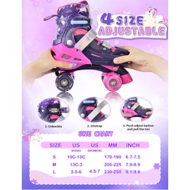 2PM SPORTS Kids Roller Skates Girls Ages 4-7 5-8 8-12 3-5 4-6 6-12 with Light Up Wheels, Outdoor Indoor Rollerskates for Youth Beginner Toddler Size 10C 11C 12C 13C 1 2 3 4 5 6 Unicorn Purple Pink