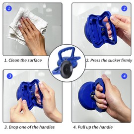 FCHO Glass Suction Cup Heavy Duty Aluminum Vacuum Plate Puller Handle Holder Hooks Duty Galss Lifting/Tile Suction Cup Lifter/Moving Glass/Pad for Lifting (Blue, 2Pack)