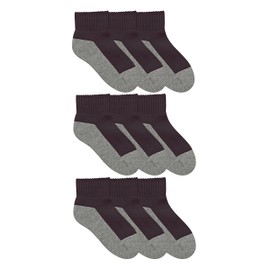 Jefferies Socks Boys Girls School Uniform Seamless Half Cushion Quarter Sport Socks 9 Pair Pack (M - USA Shoe 12-6 - 5-10 Years, Black/Grey)