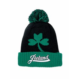 SUPER GREEN Irish Shamrock Green Beanie Unisex, Ireland Knit Hat St. Patrick's Day, One Size, Black/Green, One Size